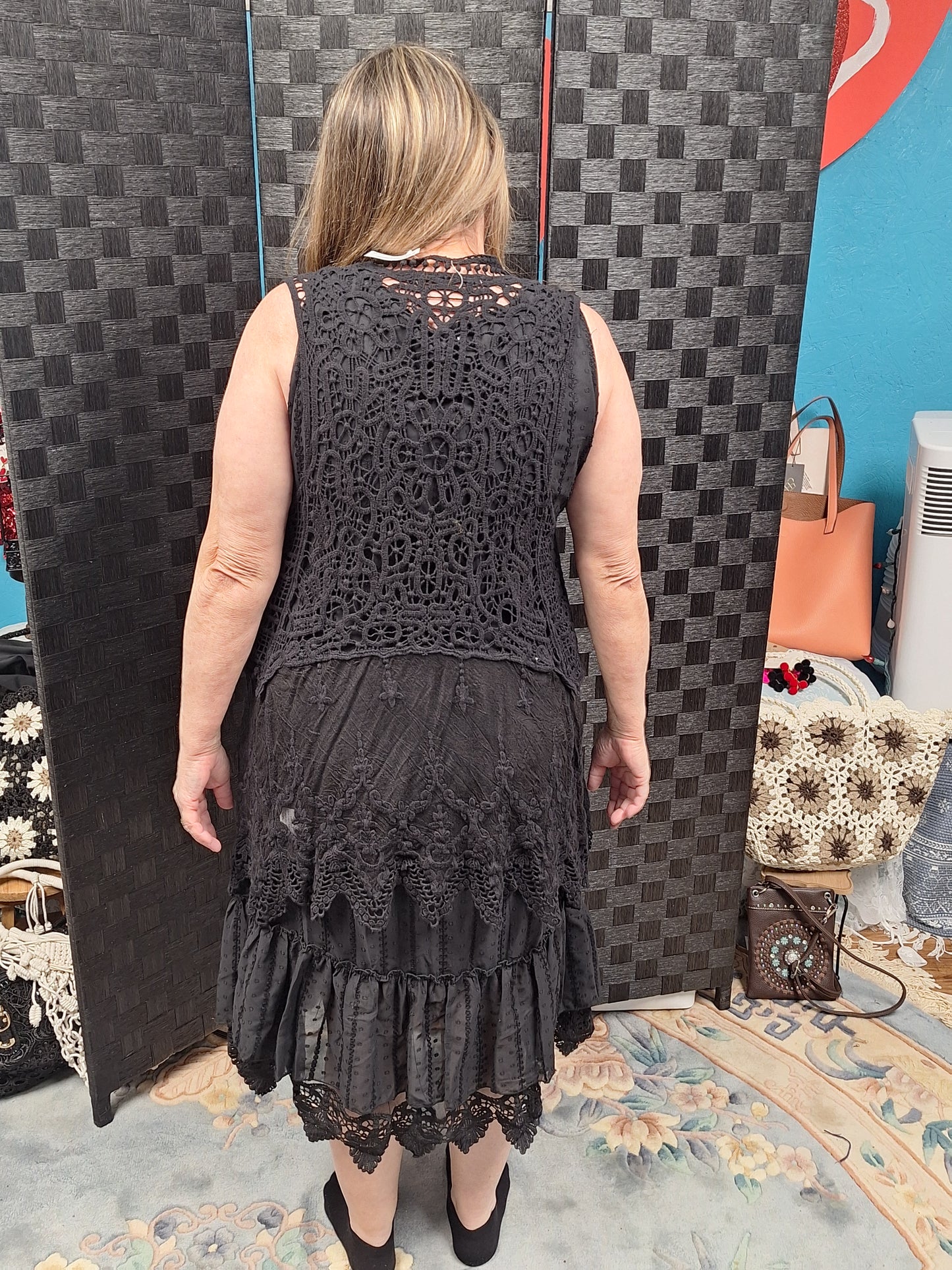 Origami Black Crochet Lace Cardigan