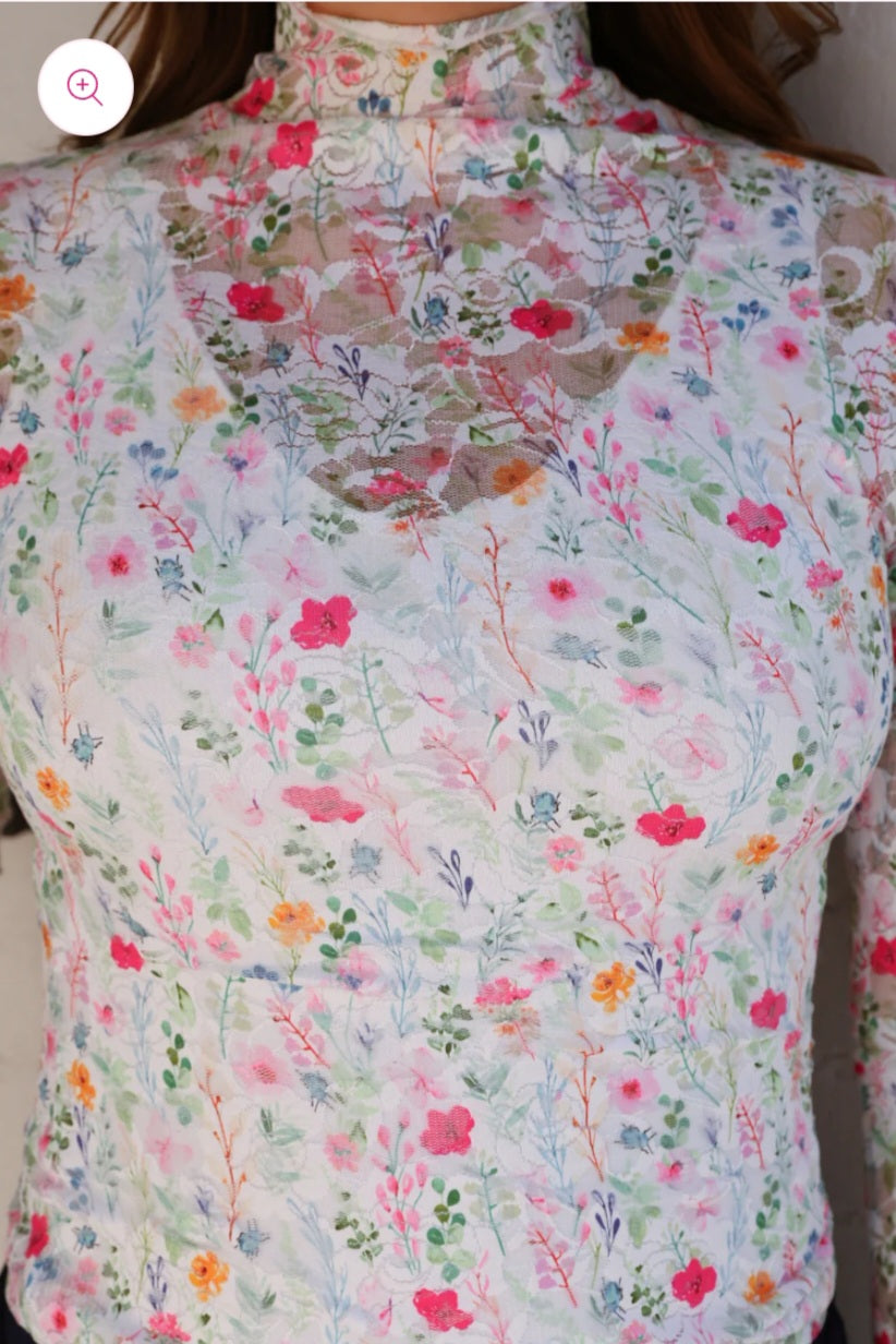 Spring Happy Blooms Mesh Top