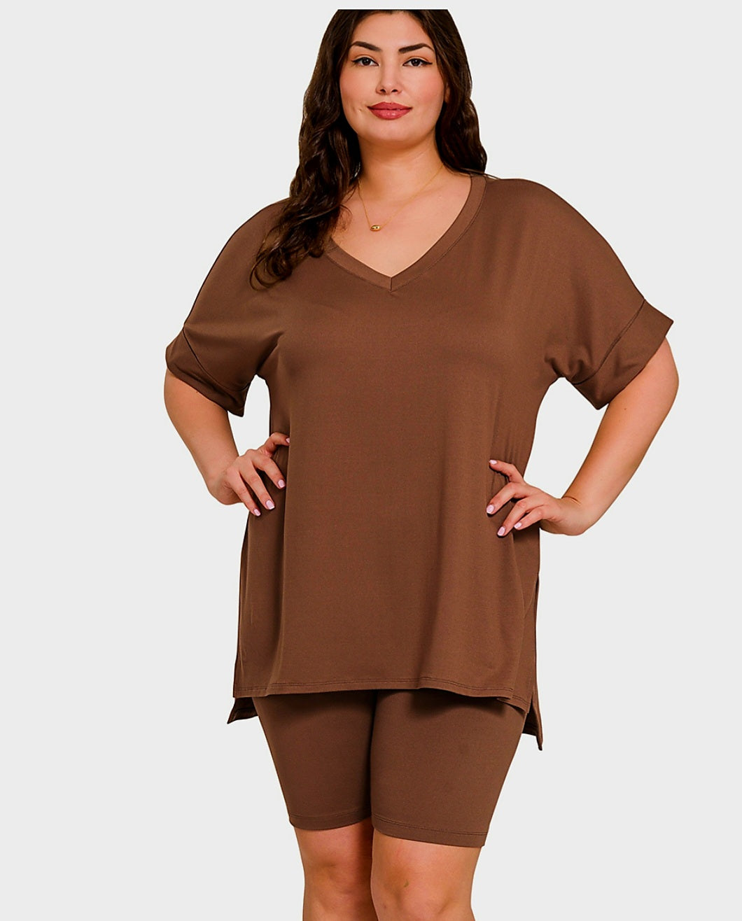 Mocha Biker Short Set