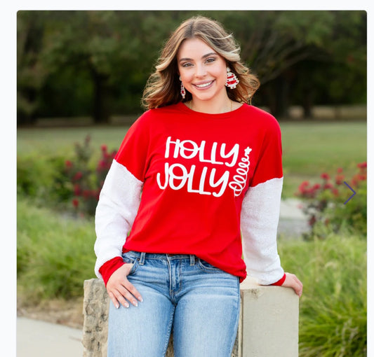 Holly Jolly Christmas Sequin Sleeves Shirt