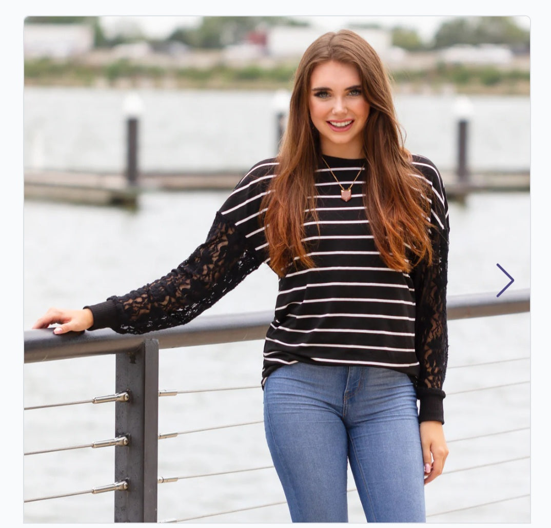 Striped Top Lace Sleeve