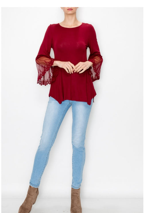 Wine Lace Sleeve Top