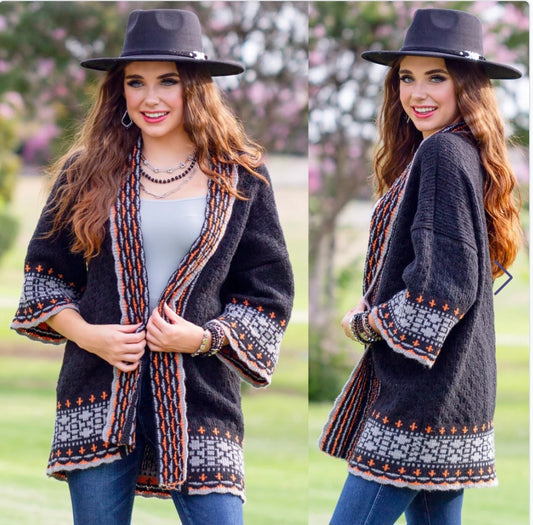 Black Geometric Print Cardigan