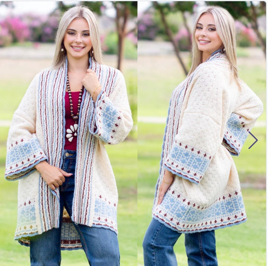 Light Blue Geometric Print Cardigan