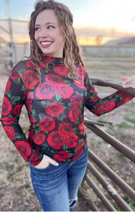 Red Rose Mesh Top