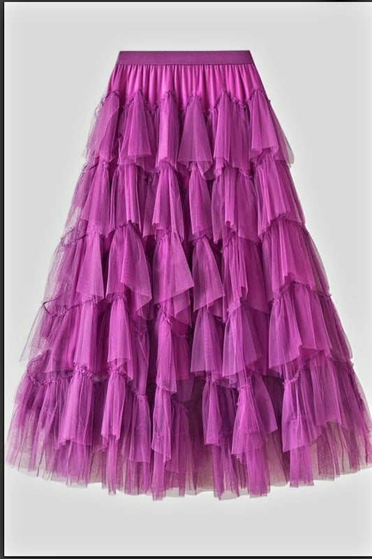 Tiered Chiffon Midi Purple Skirt