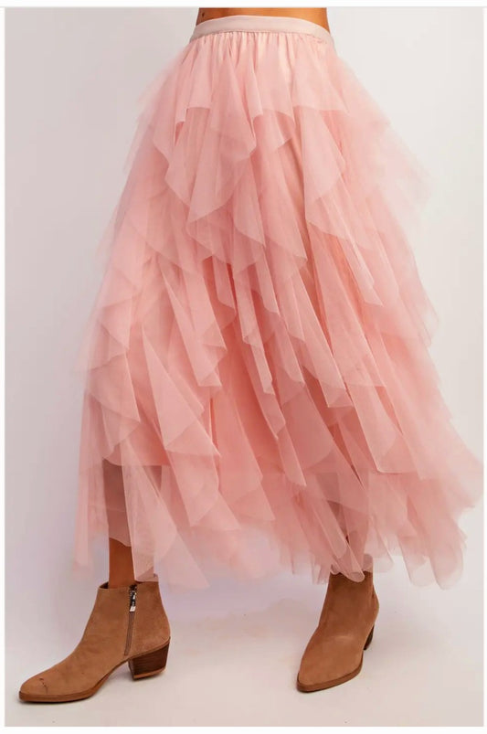 Long Pink Tulle Skirt