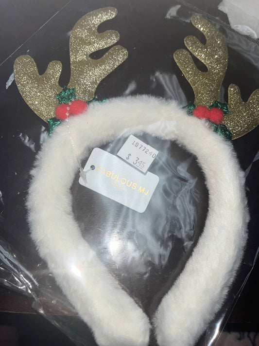 White Reindeer Head Band