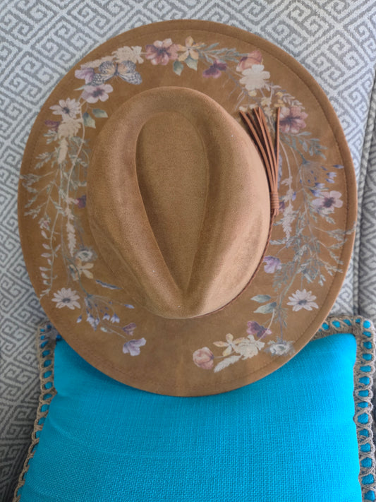 Floral Print Hat- Mocha