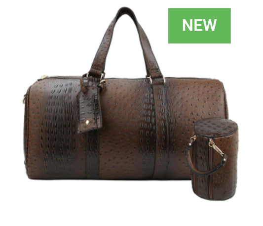 Brown Ostrich Overnight Bag