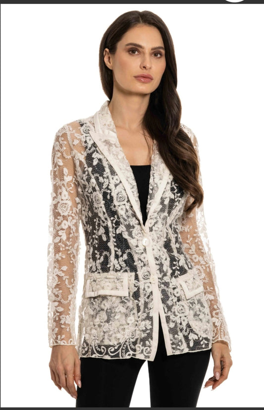 Lace Blazer Jacket Beige