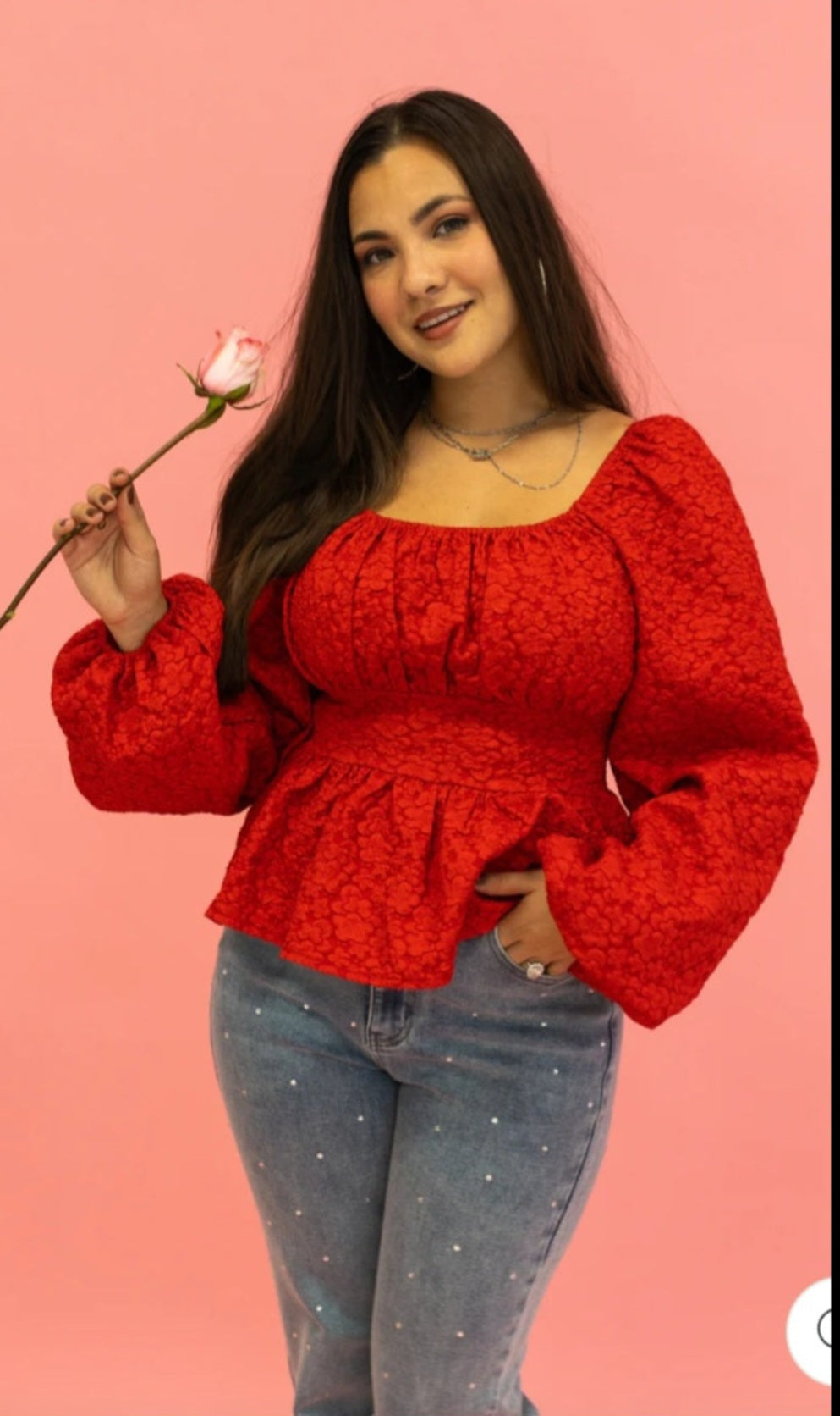 Jaquered Peasant Blouse Red