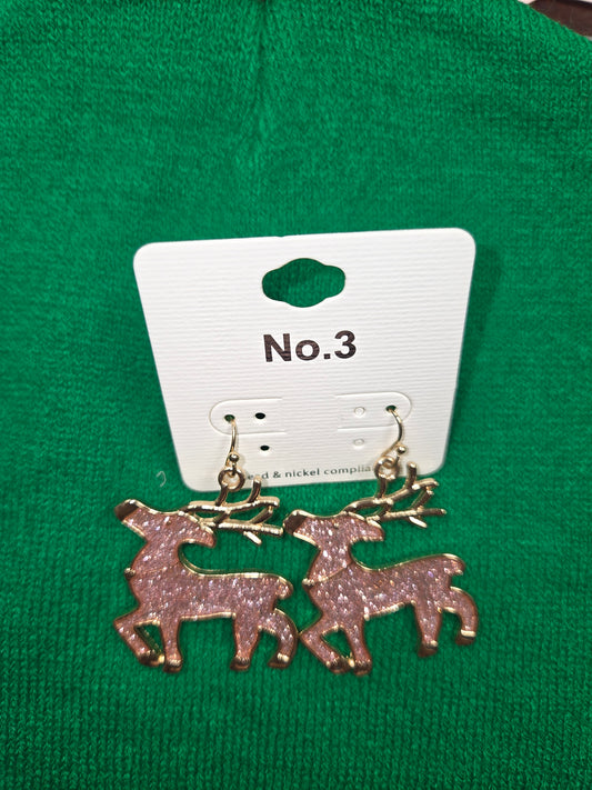 Pink Glitter Deer Earrings