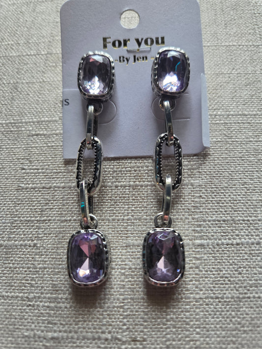 Purple Crystal Drop Earrings