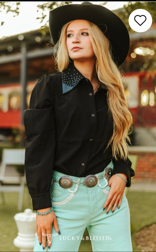 Button Down with Rhinestone Collar