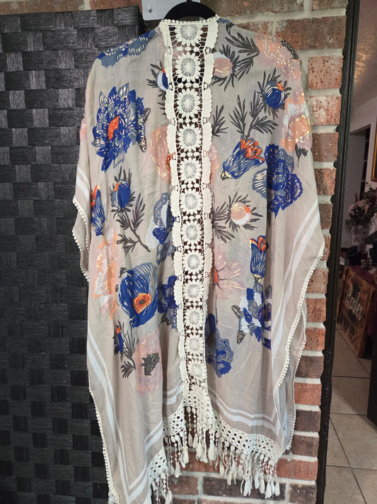 Blue/Gold Flower Cardigan
