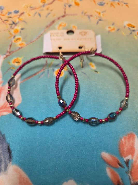 Seed Bead Hoops Fuchsia