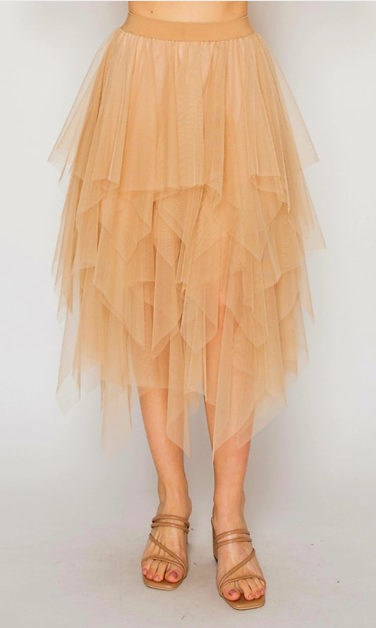 Lined Tiered Mesh Skirt