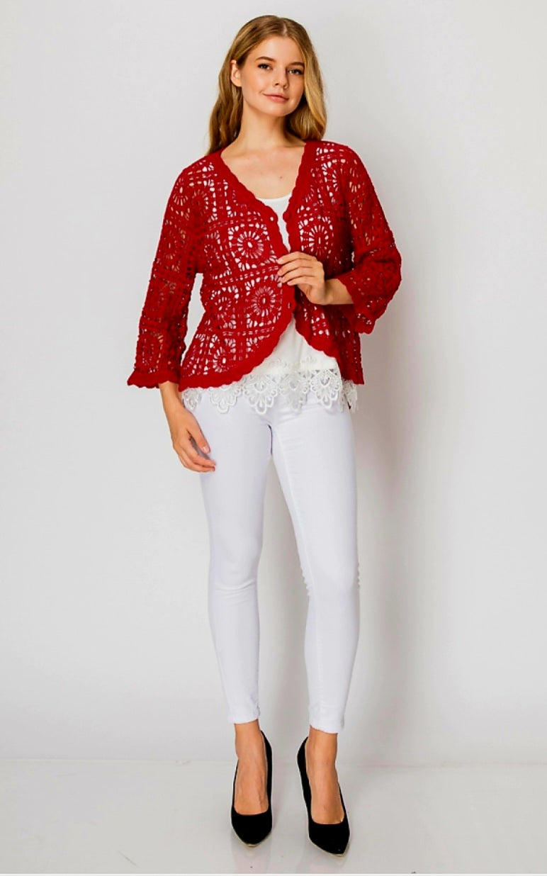 Short Crochet Cardigan with Buttons