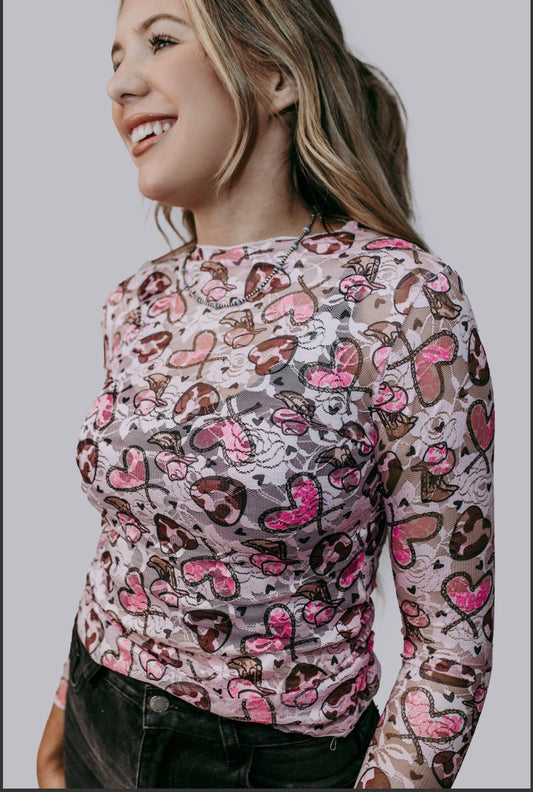 Western Heart Lace Top*