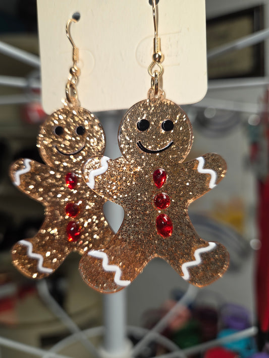 Gingerbread Earrings Red Stone