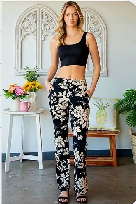 Black/Taupe Flower Pants