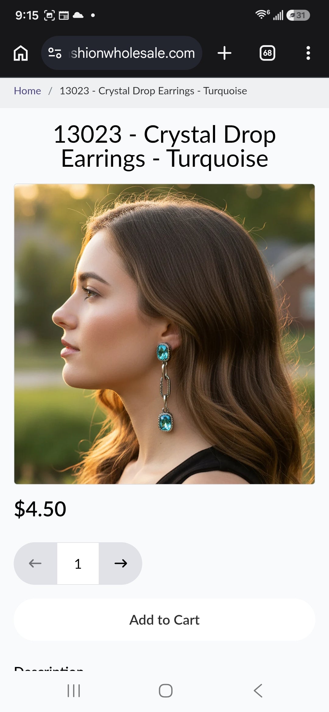 Turquoise Chrystal Drop Earrings