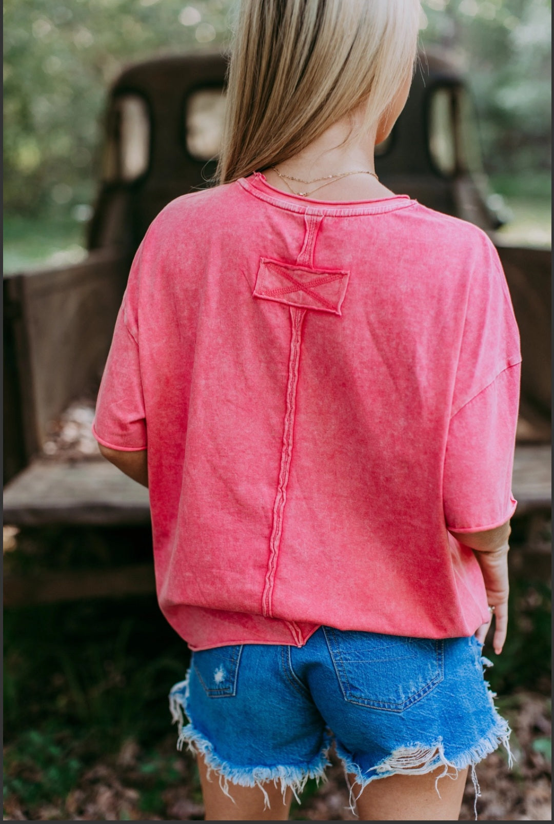 #109 Cowgirl Acid Washed Pink Tee