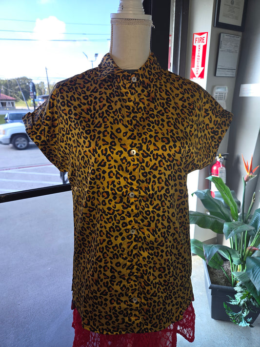 Yellow Leopard Button Up