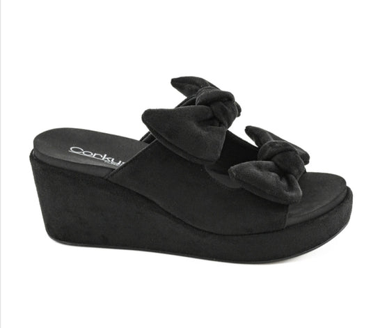 Bowed Up Black Wedge Shoes