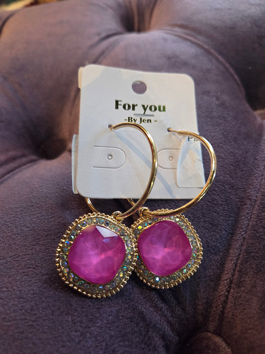 Pink Rhinestone Hoop Earrings