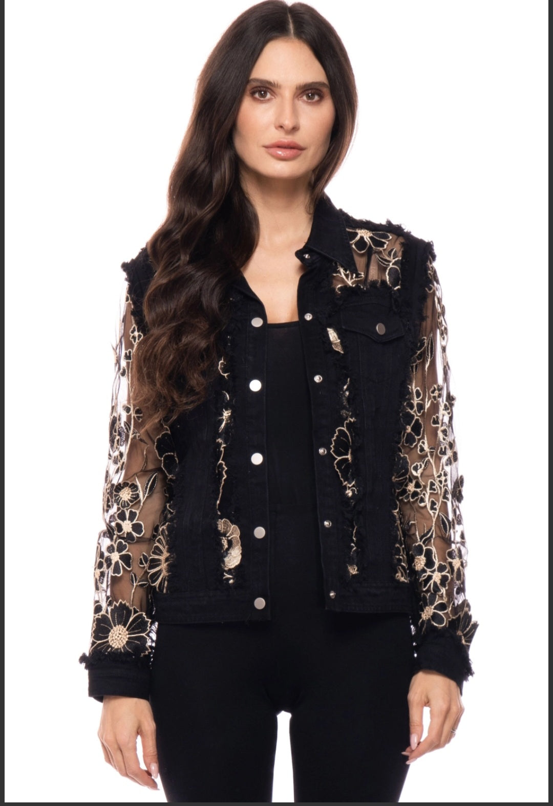 Black Denim Embroidered Jacket