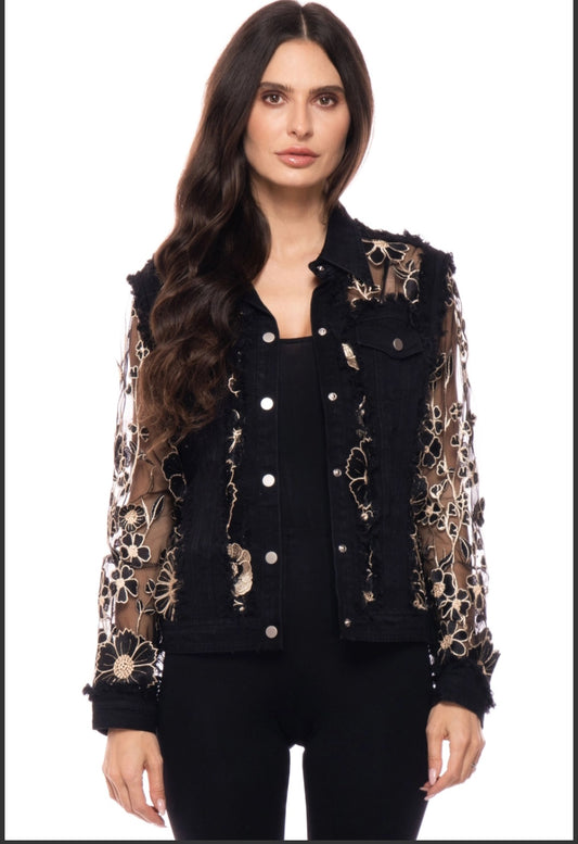 Black Denim Embroidered Jacket