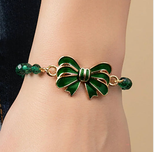 Green Bow Christmas Bracelet