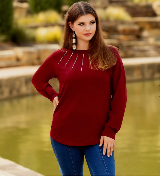 Burgundy Rhinestone Top