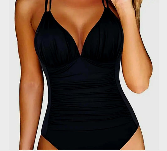 V neck Ruched One Piece Swim Suit