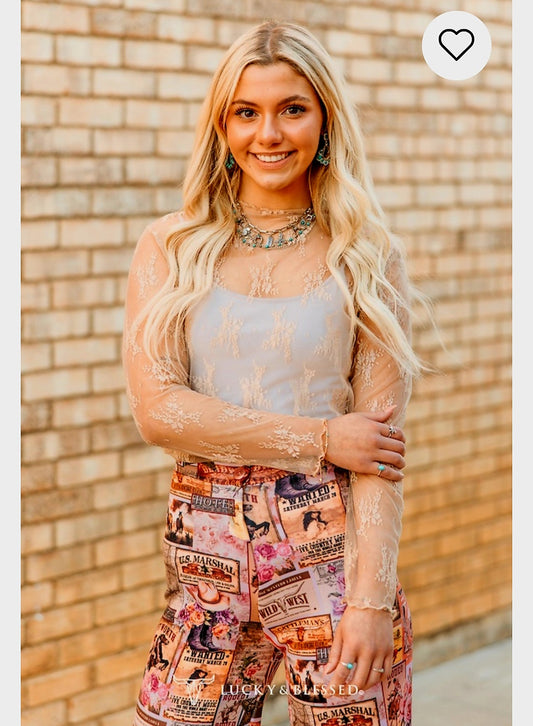 Beige Mesh Lace Top