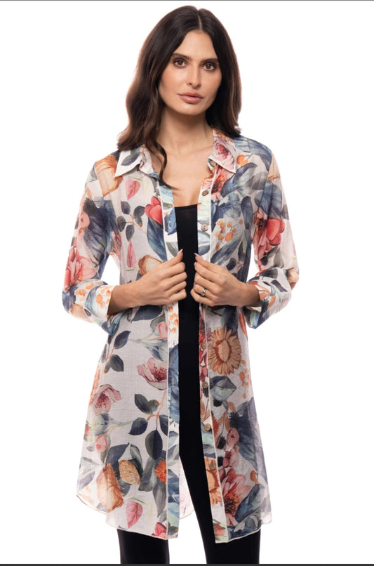 Floral Button Down Long Line Top