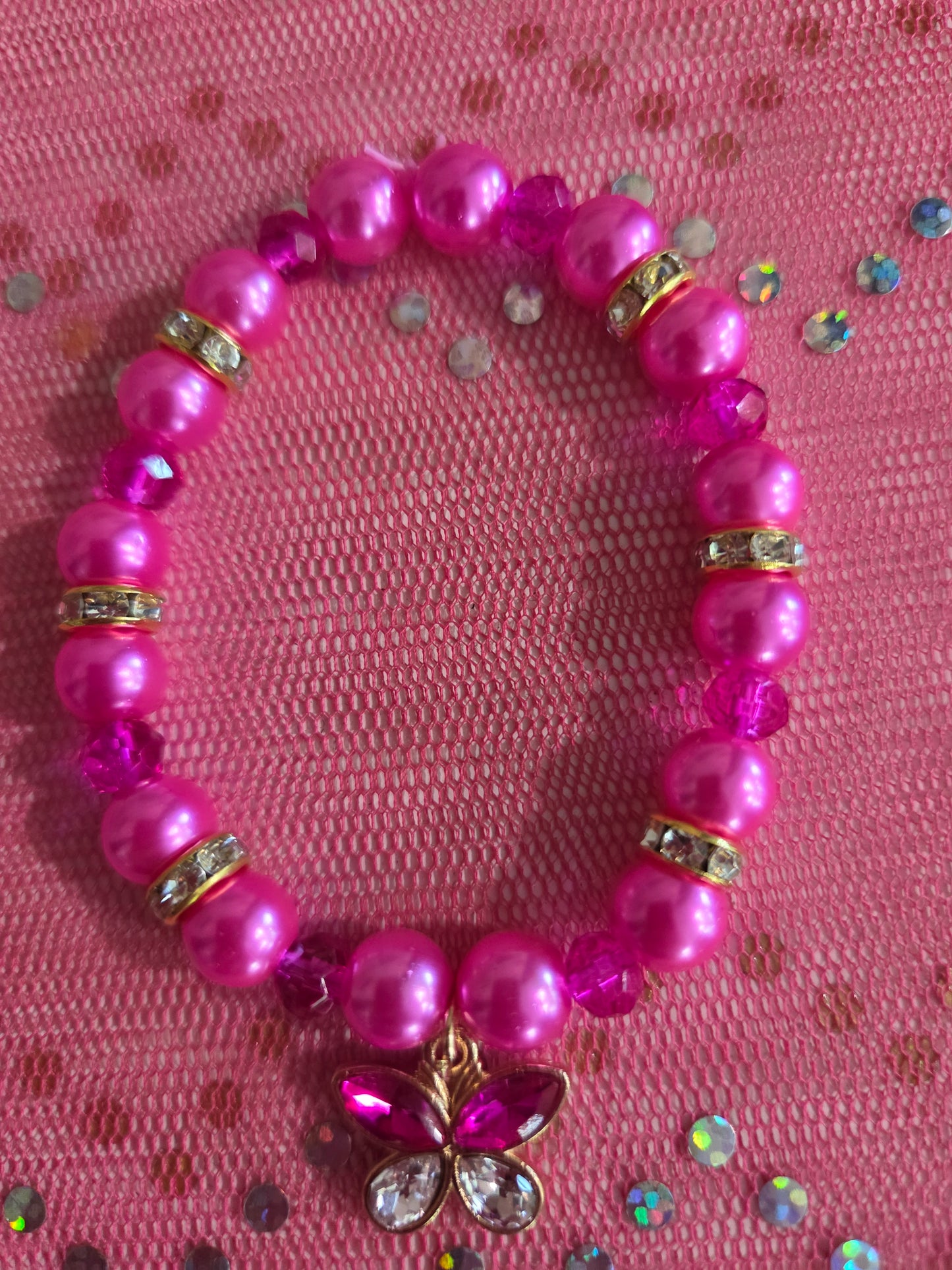 Pink with Butterfly Pendant Bracelet