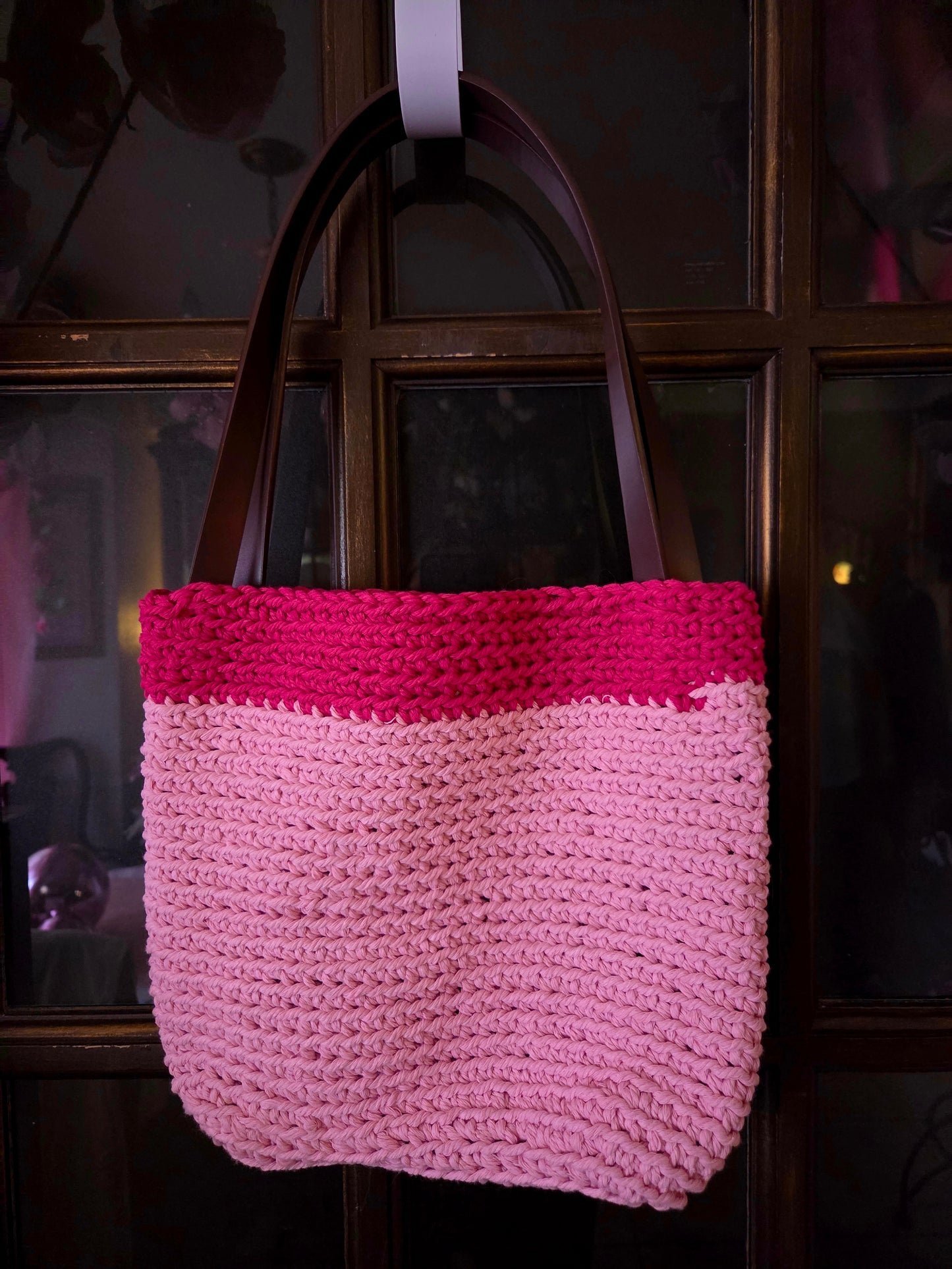 Hot Pink/Light Pink Hand Made Macrame Bag