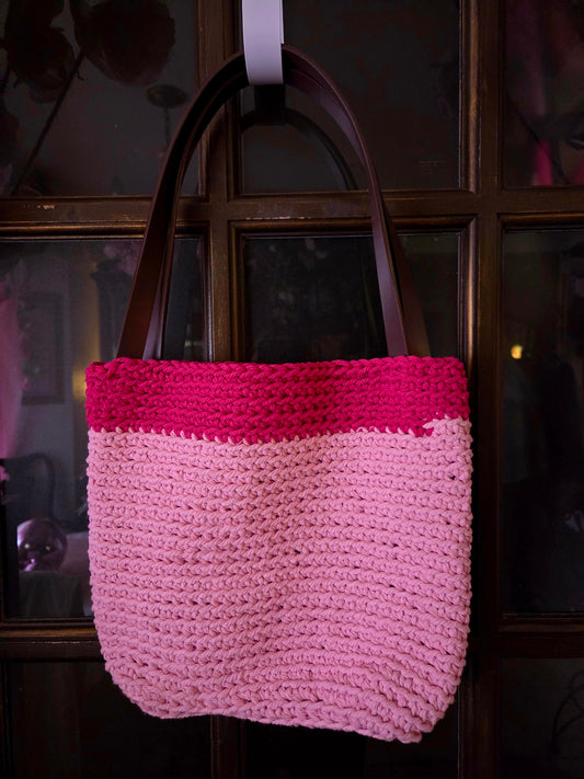 Hot Pink/Light Pink Hand Made Macrame Bag