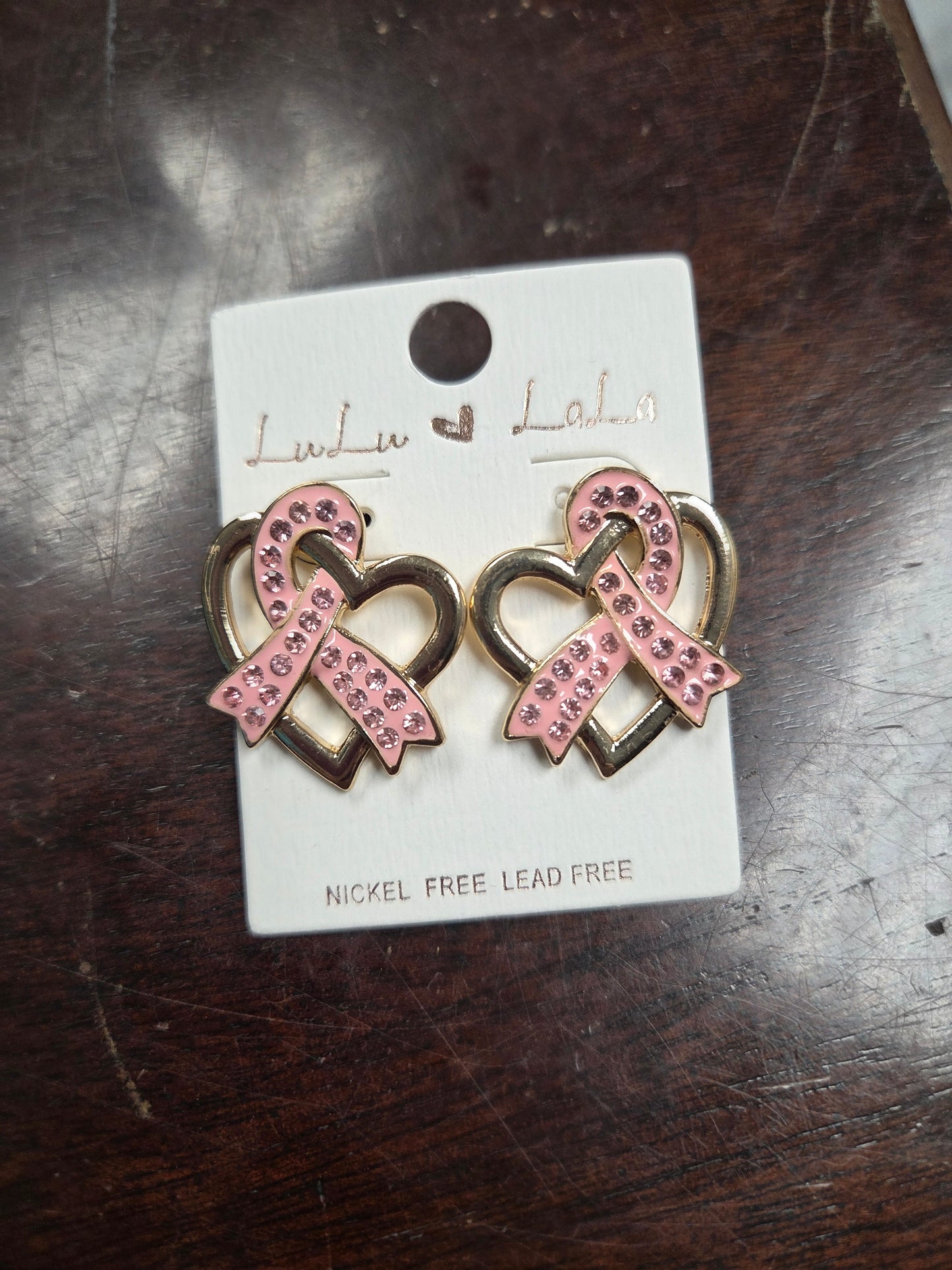 Pink Ribbon Heart Earrings