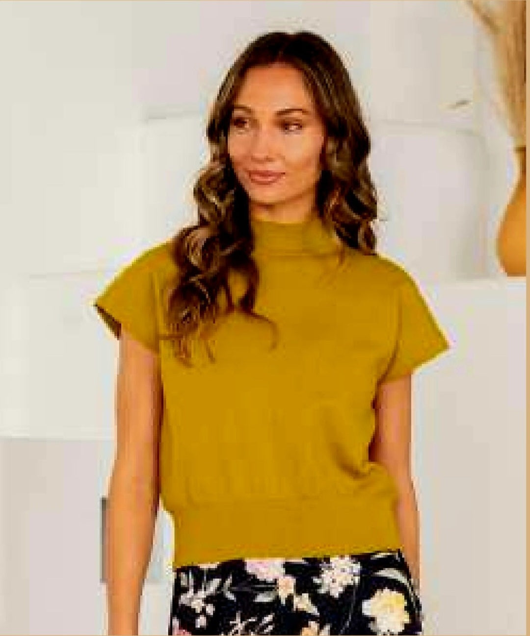 Pea Green Cap Sleeve High Neck