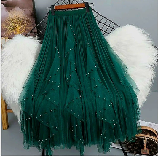 Pleated Beaded Skirt