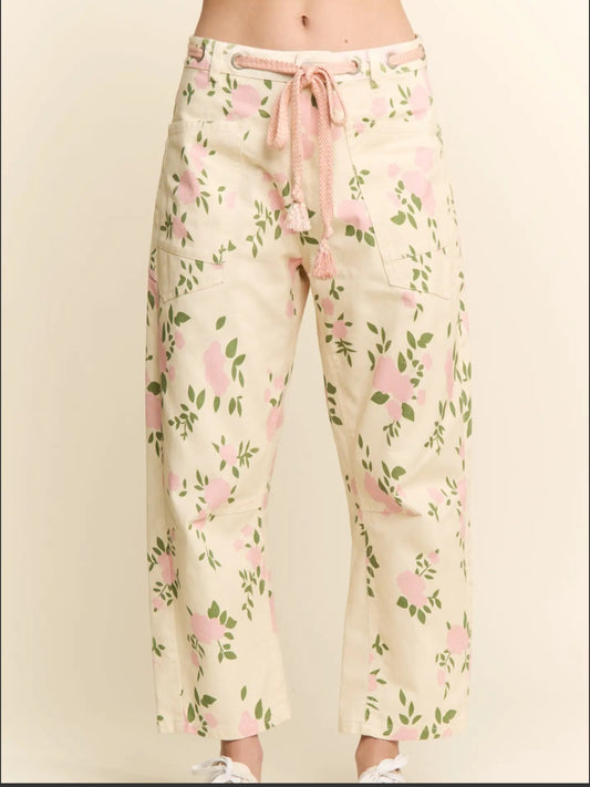 Floral Print Barrel Pants