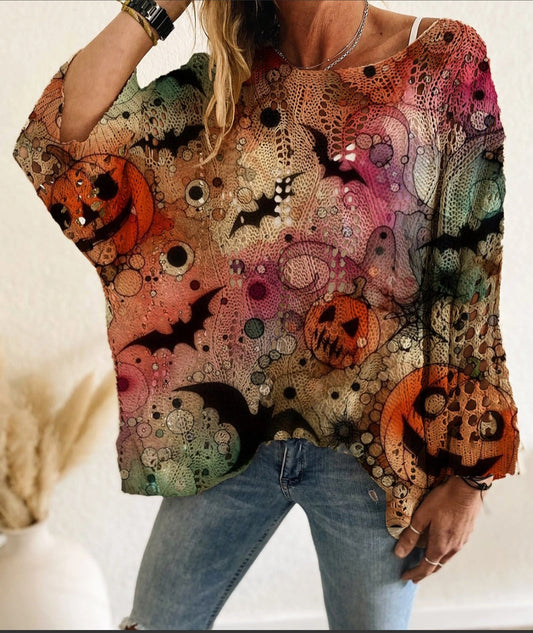 Halloween Theme Knit Top Green