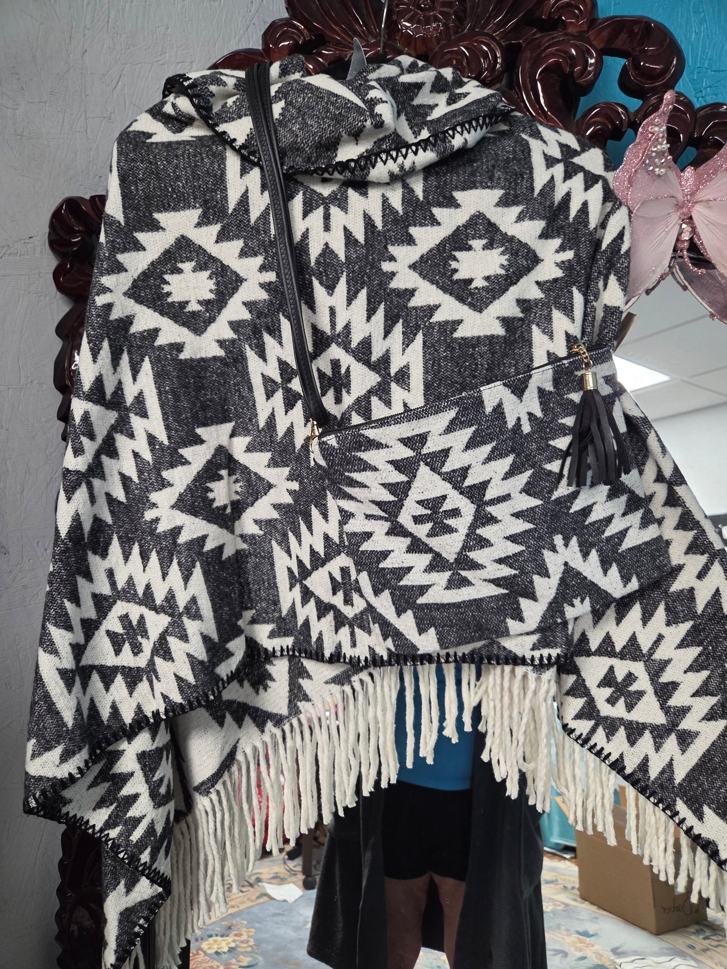 Aztec Poncho with Matching Bag