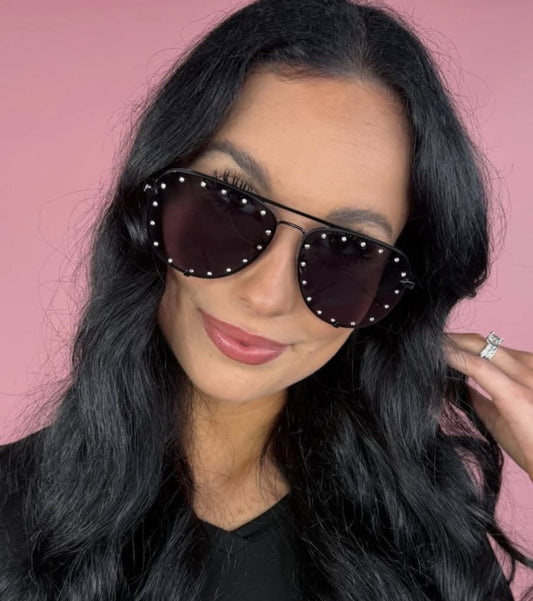 Hollywood Studded Aviator Sunglasses Black