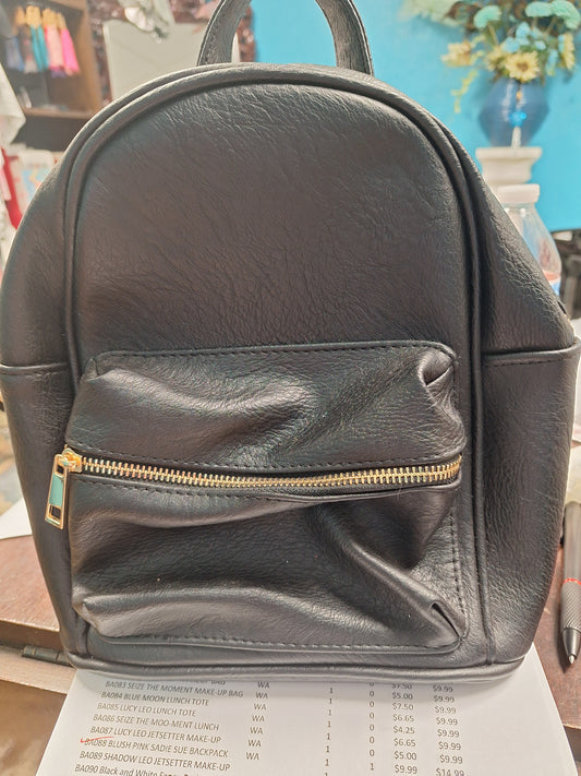 Black Faux Leather Backpack Small