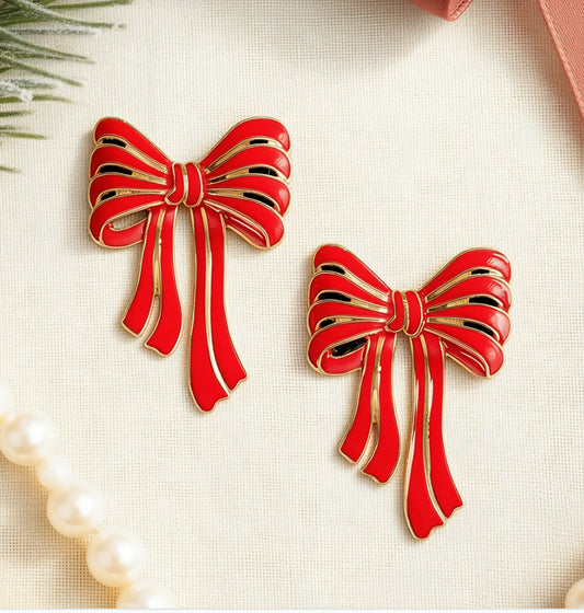 Red Bow Christmas Earrings